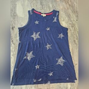 Cupio Blue Tank Top with White Star Pattern Small
